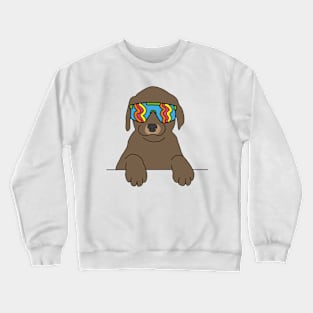 Chocolate Labrador puppy Dog wearing 80's skiing sunglasses Crewneck Sweatshirt